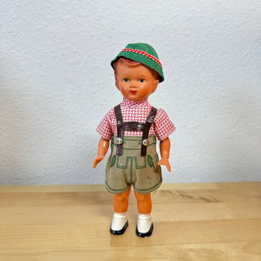 Vintage German Bavarian Boy Doll Lederhosen Tyrolean Hat Souvenir 6.5 inch